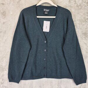 C by Bloomingdale's Cardigan Sweater Womens Medium Dark Green Cashmere Button Up